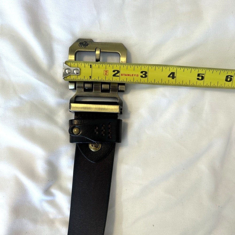 Bison Denim Mens Dark Brown 100% Leather‎ Belt Brass Roller Buckle Size 46 115cm - Picture 8 of 9